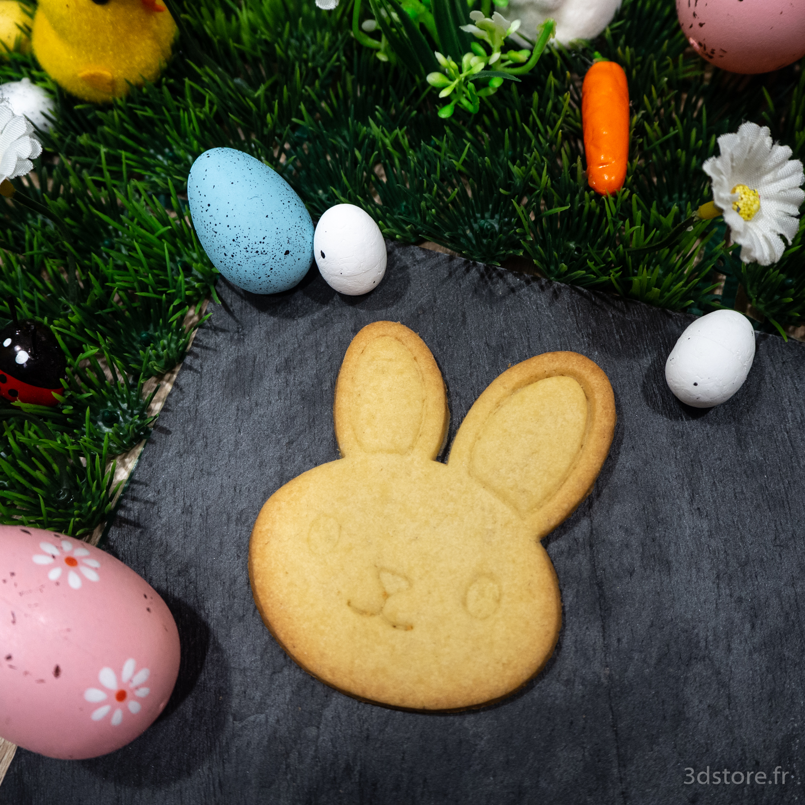 Emporte-pièce Rond Lapin Imprimé 3D (PLA Blanc) - 8,3 Cm - Idéal Biscuits Et Fondant