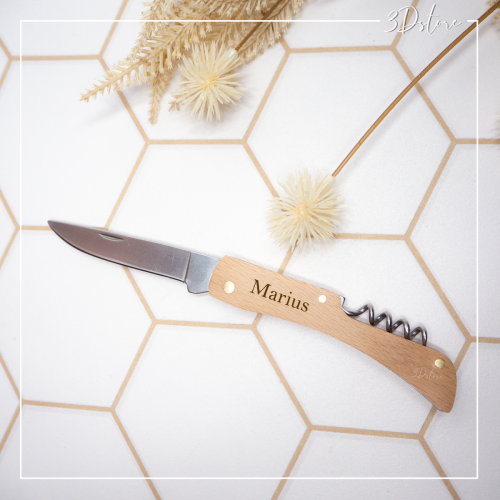 couteau en bois personnalisé avec tirebouchon