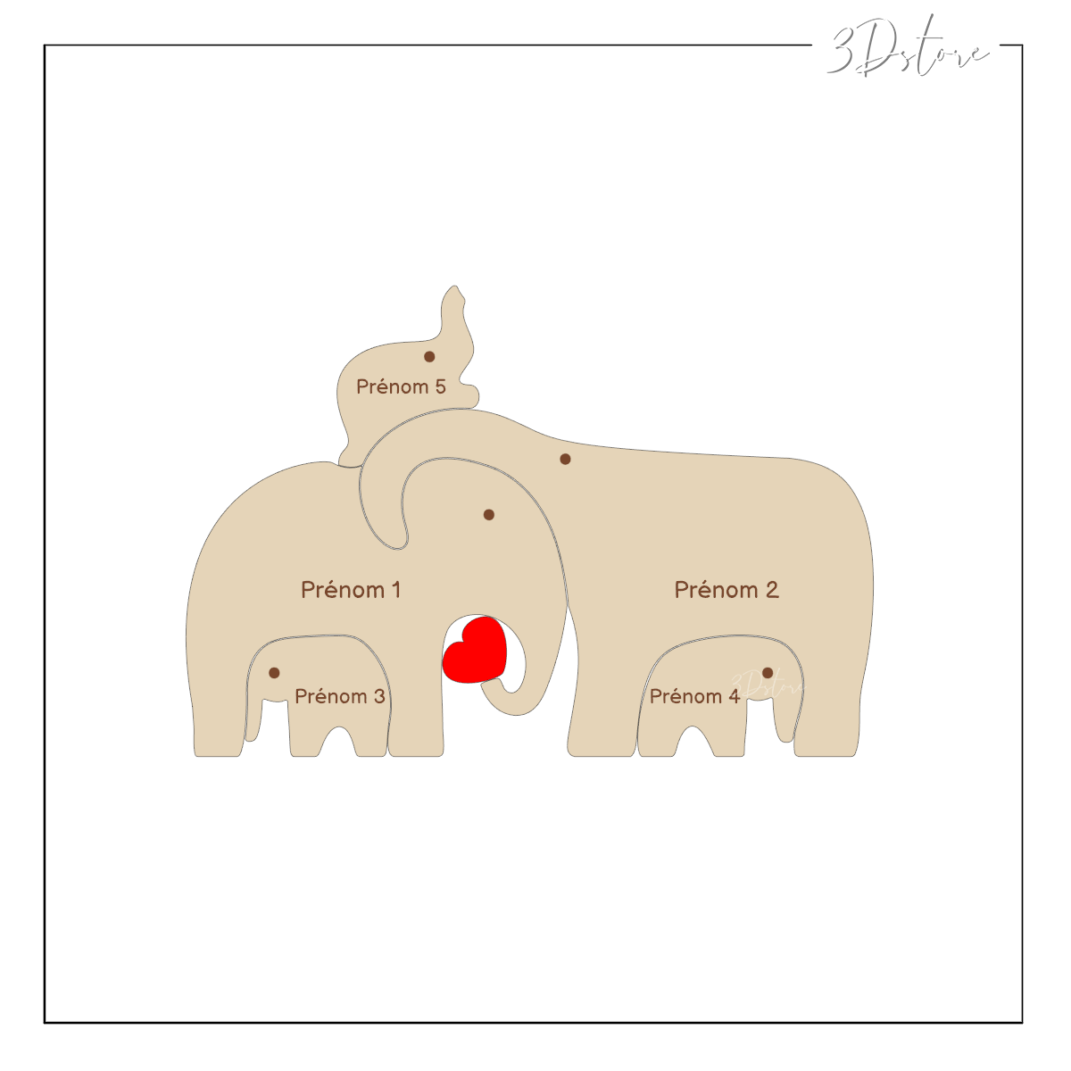 puzzle famille éléphants personnalisable - 5 membres
