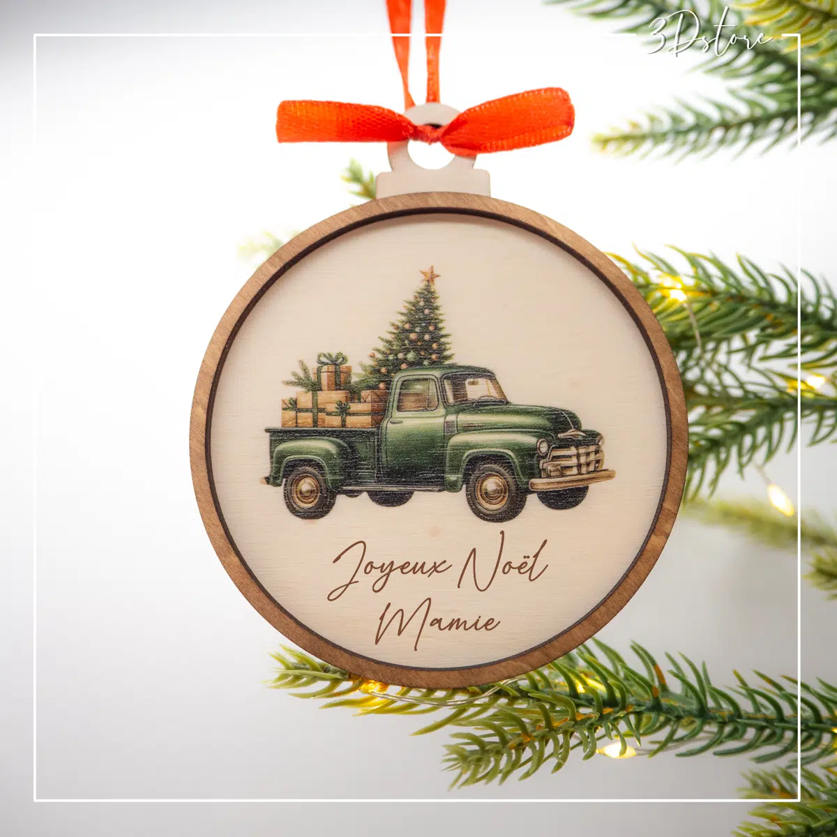 Boule de Noël personnalisable - Camion vert contour