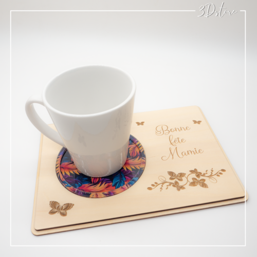 Plateau à tasse personnalisable plumes