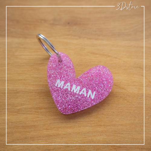 porte-clés maman paillettes coeur