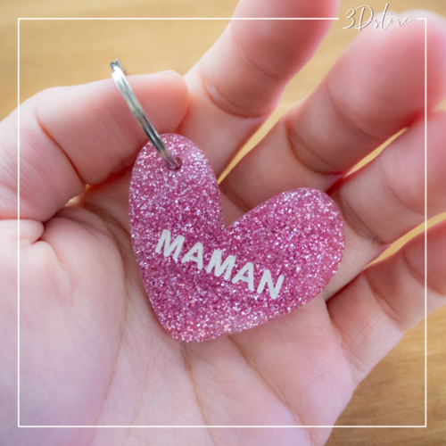 porte-clés maman paillettes coeur
